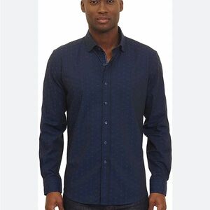 Robert Graham Deven Skull Print Button Down Shirt Navy Blue size 2XL
